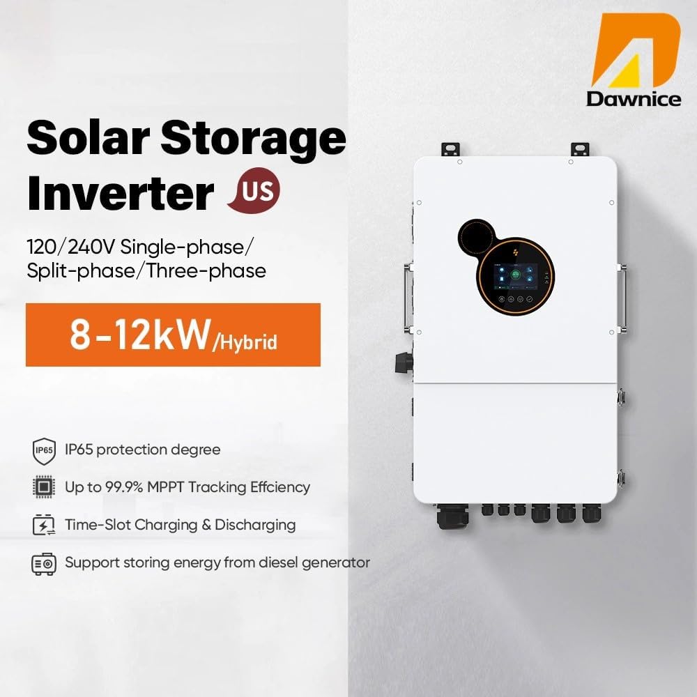 Dawnice 10KW Solar Power System 10PCS 585W Solar Panels 48V 12KW Hybrid Split Solar Inverter 120V/240V, 51.2V 314AH 16KWH LiFePo4 Battery Solar System Compelet Kit