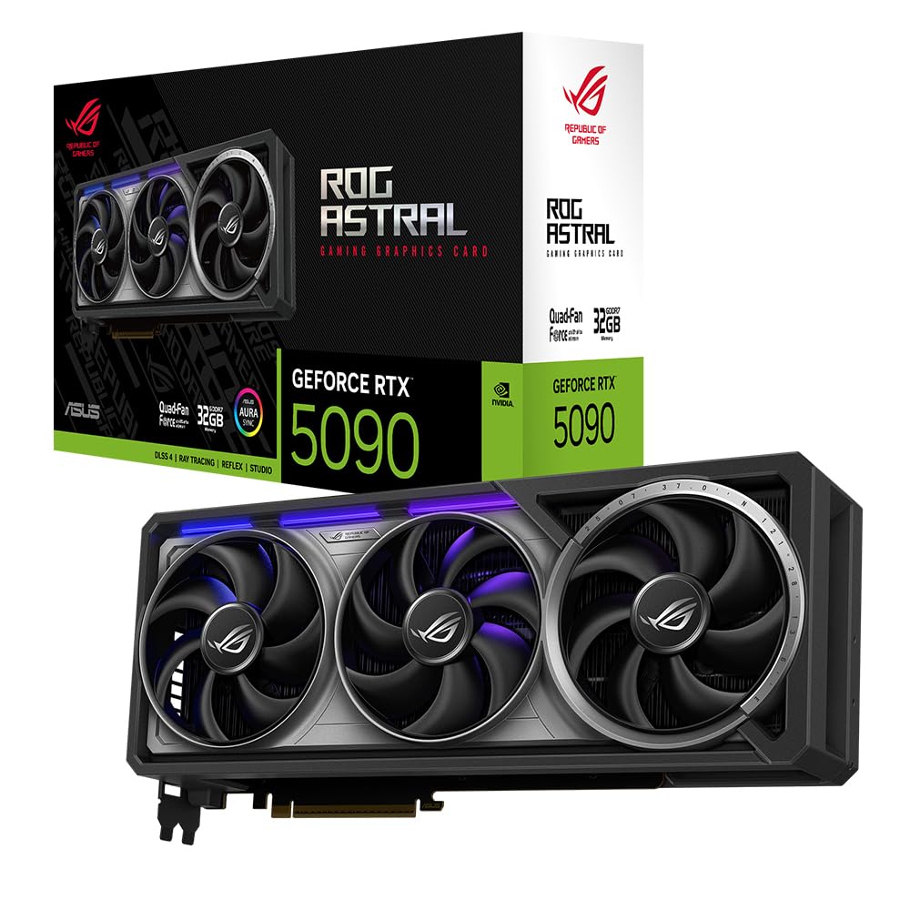 Asus ROG Astral GeForce RTX 5090 32GB GDDR7 Gaming Graphics Card (Nvidia GeForce RTX5090, Four Fans, 3.8 Slot Design, PCIe 5.0, 2X HDMI 2.1b, 3X DisplayPort 2.1a, ROG-ASTRAL-RTX5090-32G-GAMING)