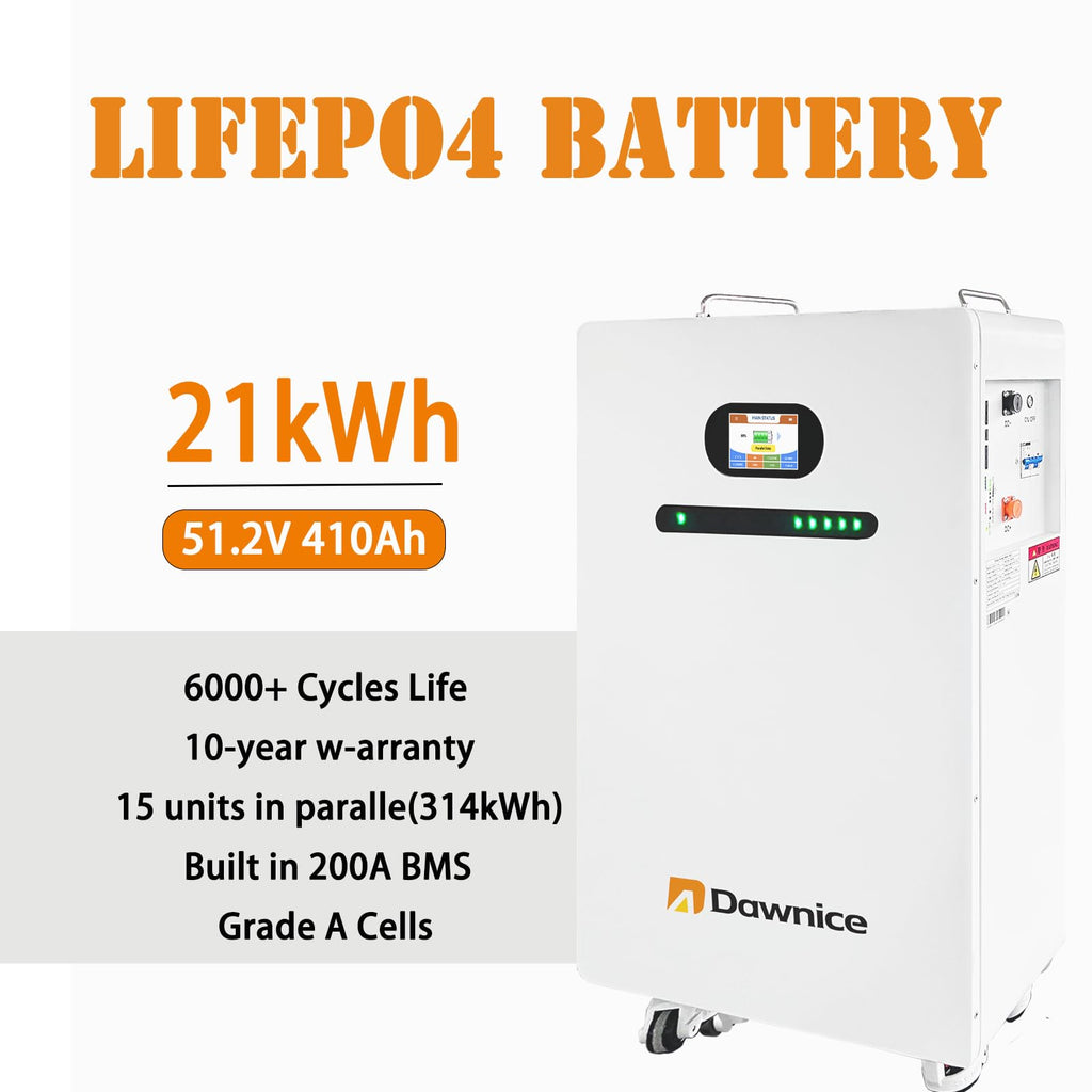 Dawnice 20kWh Solar Battery 51.2V 410Ah LifePO4 Lithium Energy Storage Pack