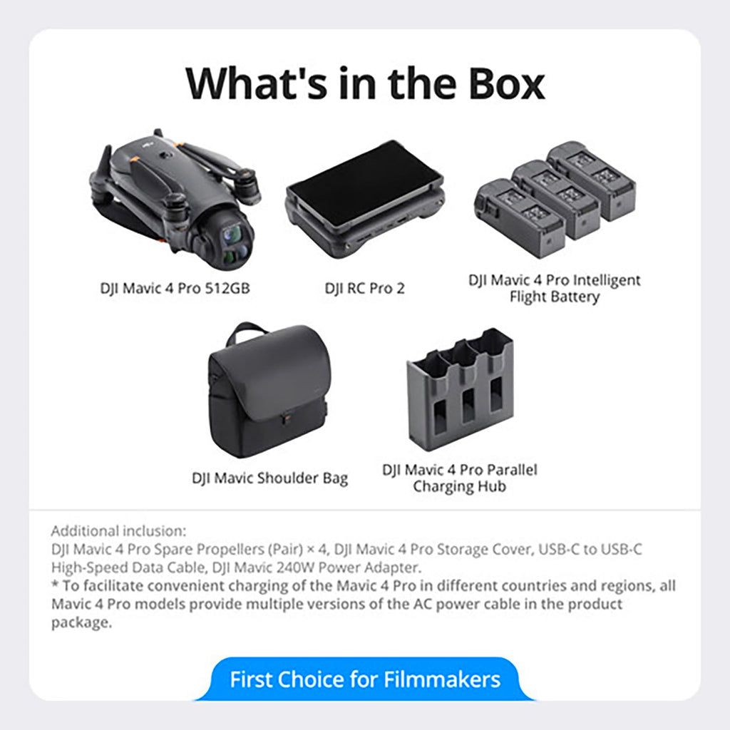 DJI Mavic 4 Pro Triple Camera Flagship Drone Creator Combo (DJI RC Pro 2), 512GB Onboard Storage, 100MP Hasselblad Camera, 6K HDR Video, 0.1-Lux Nightscape, Obstacle Sensing Bundle with Deco Gear Kit