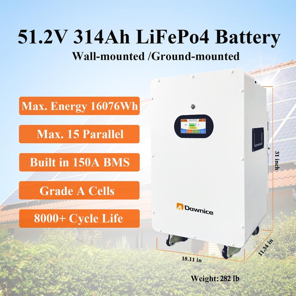 Dawnice 5.5KW Hybrid Solar System Complete Kit with 12KW Solar Hybrid Inverter 48V 314Ah 16KWh LiFePO4 Battery 10PCS Bificial 550W Solar Panels with MPPT Controller 120/240Vac