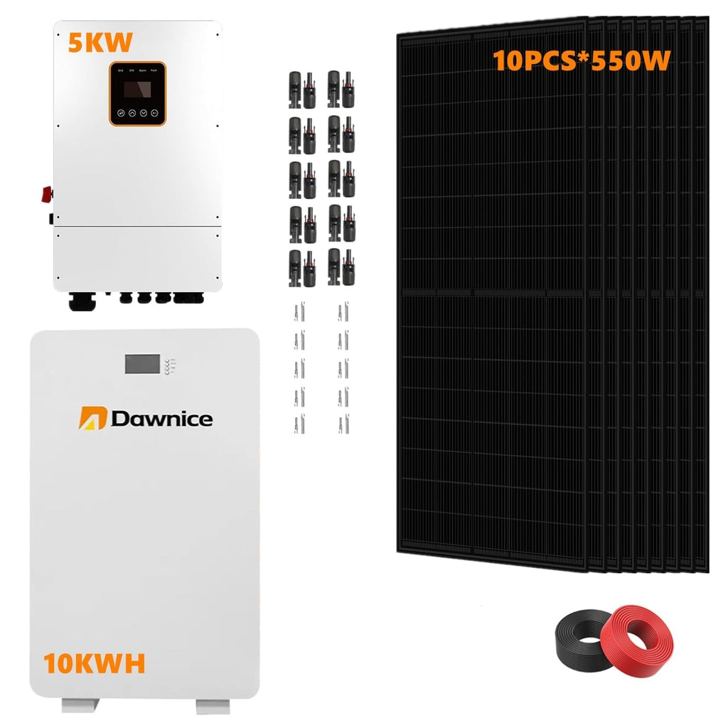 10KWH Hybrid Solar Power System Complete Kit Solar Home Energy Storage System 10PCS 550W Solar Panel (5500W) + 1Set 48V 5KW Split Phase Inverter Built in MPPT + 1Set 10kwh Lithium Battery