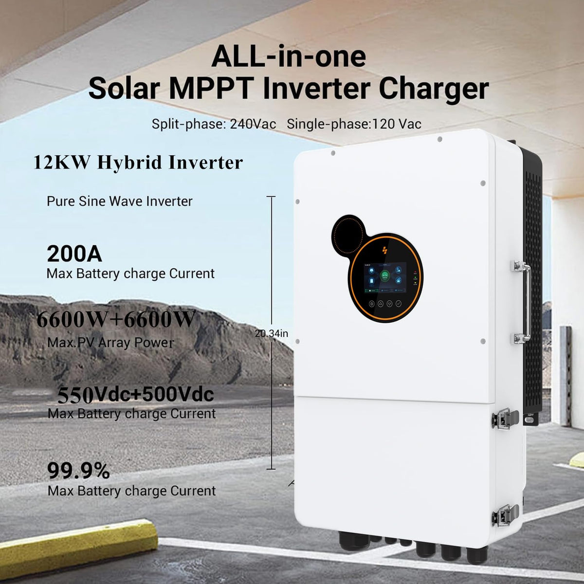 20KWH Hybrid Solar Power System Complete Kit 20PCS*550W Solar Panel (11KW) + 1Sets*48V 12KW Hybrid Inverter Split Phase Inverter Built in MPPT+ 1Sets*51.2V 406Ah 20kwh LiFePO4 Home Lithium Battery