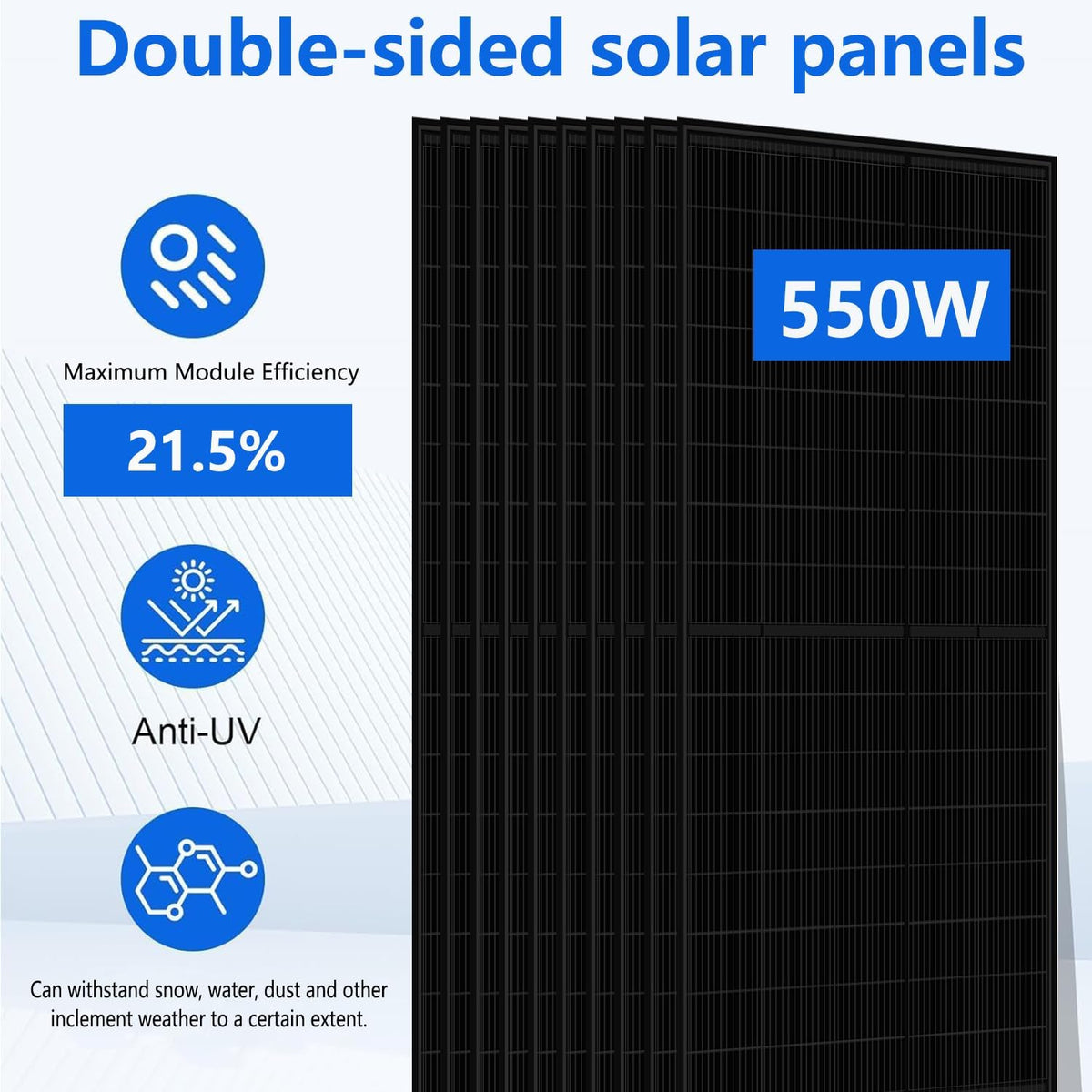 5KWH Hybrid Solar System Complete Kit Home Solar Power System Complete kit 10PCS 550W Solar Panel (5500W) + 1Set 48V 5KW Split Phase Inverter with MPPT Controller + 1Set 5kwh Lithium Battery