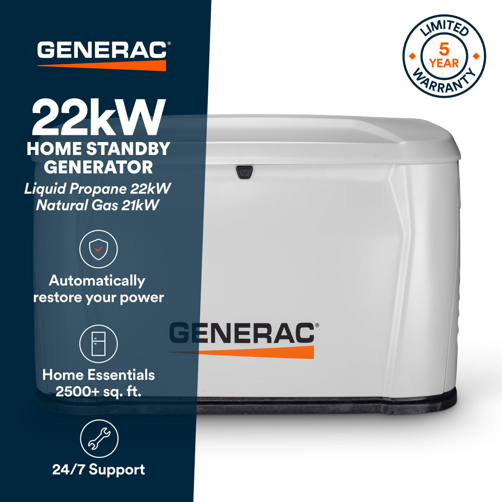 Generac 22kW Whole Home Generator, Transfer Switch & Cellular Capability