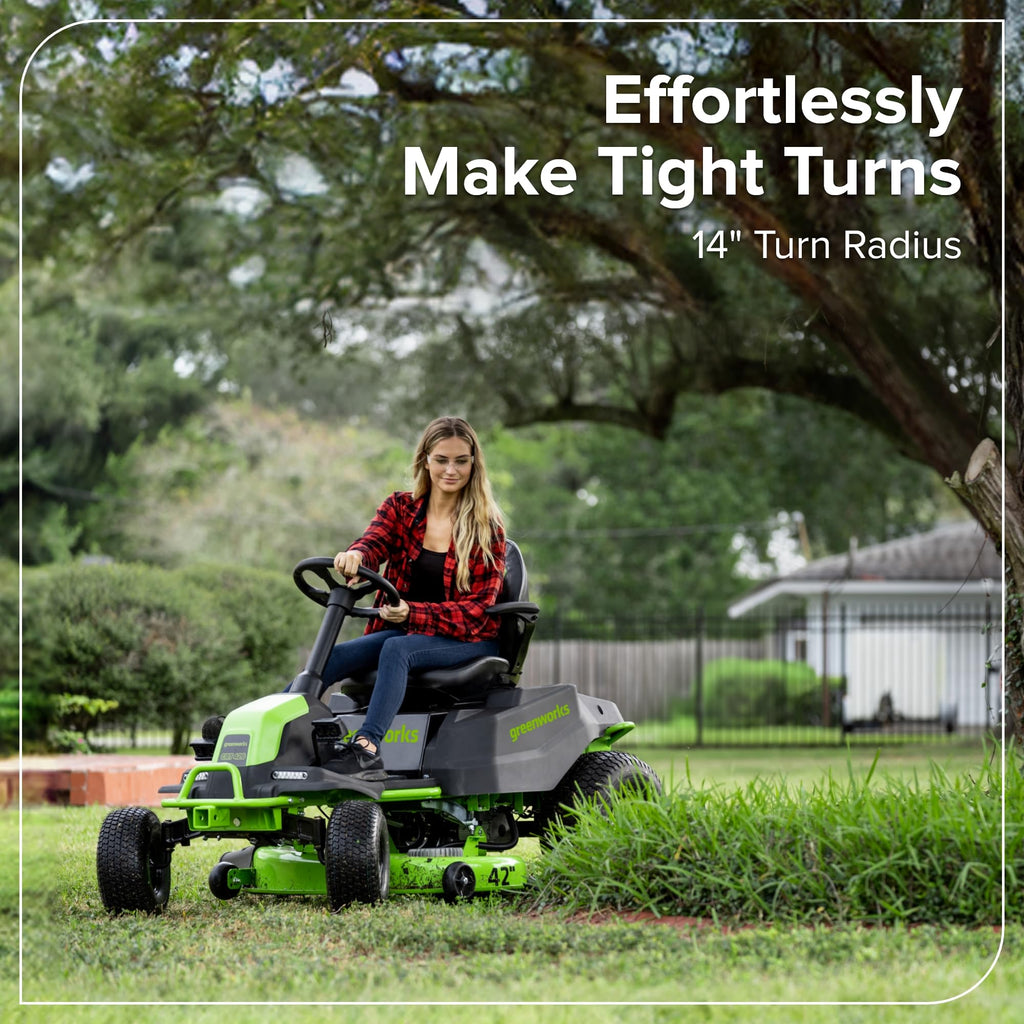 Greenworks 60V 42" CrossoverT Cordless Riding Lawn Tractor, (4) 8.0Ah Batteries and (600W) Plug in Charger