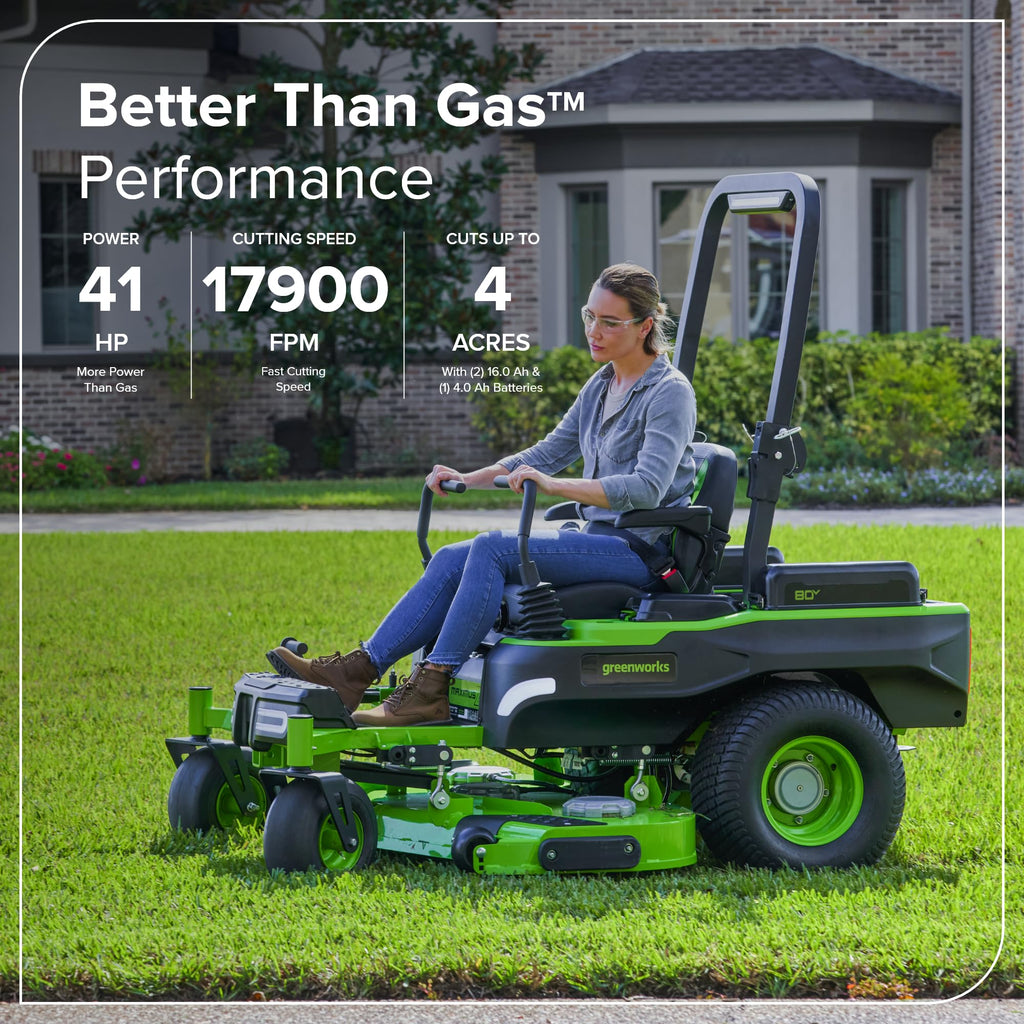 Greenworks 80V 54" MaximusZ Zero Turn Riding Lawn Mower, (2) 16.0Ah + (4) 6.0Ah Batteries and 1.5kW Fast Charger