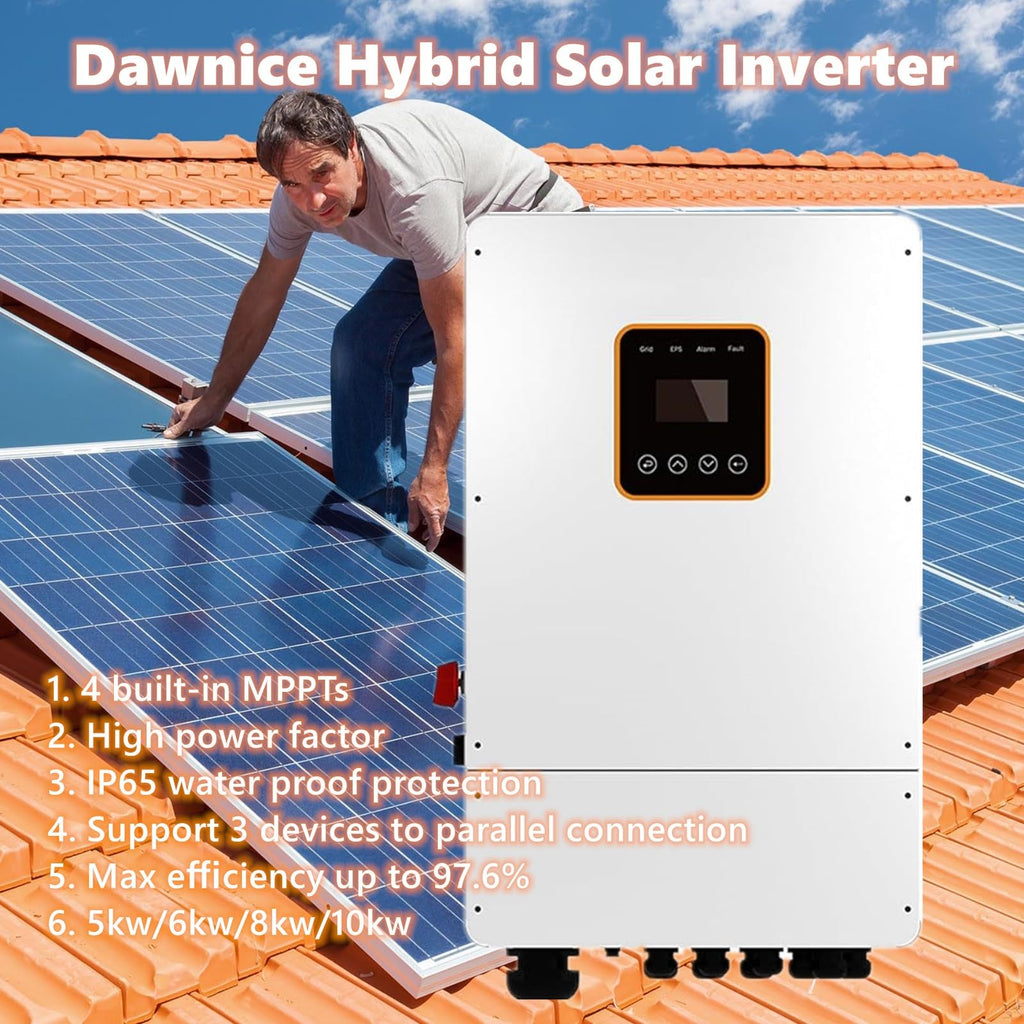 10KWH Hybrid Solar Power System Complete Kit Solar Home Energy Storage System 10PCS 550W Solar Panel (5500W) + 1Set 48V 5KW Split Phase Inverter Built in MPPT + 1Set 10kwh Lithium Battery