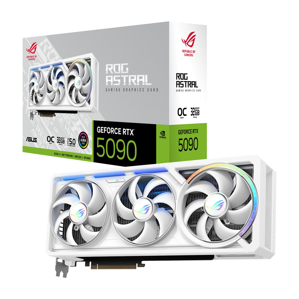 ASUS ROG Astral GeForce RTX 5090 32GB GDDR7 White OC Edition Gaming Quad Fan Graphics Card (NVIDIA DLSS 4, 3.8 Slot Design, PCIe 5.0, 3X DP 2.1b, 2X HDMI 2.1b, White)